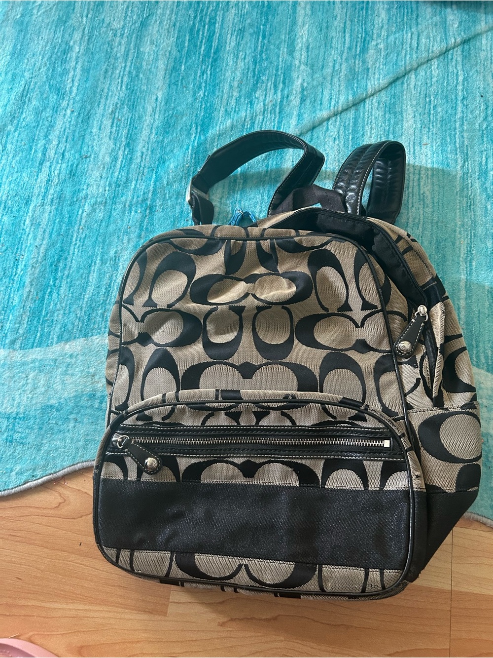 Coach Black and Tan Signature Logo Mini Backpack